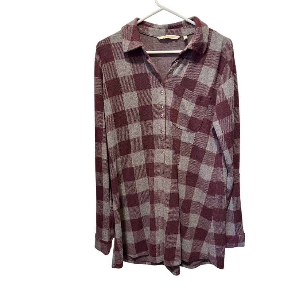 Soft Surroundings Mad About Plaid Tunic w/Roll Tab Sleeves Size M